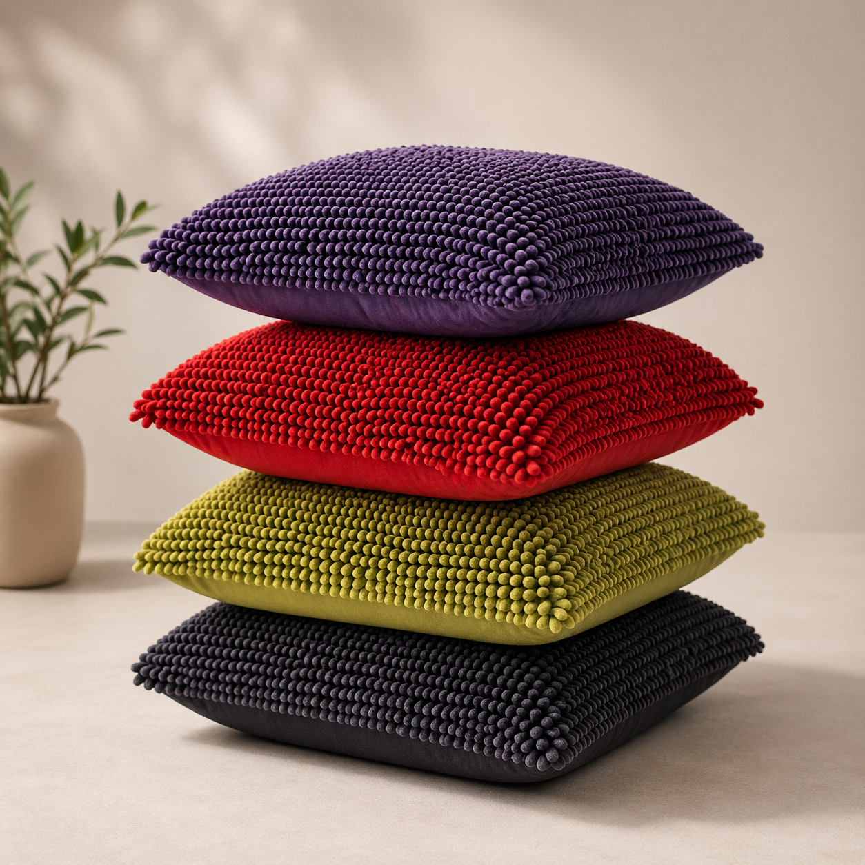 Tiseco Home Studio Cushion - Chenille Tufted Fabric - Purple