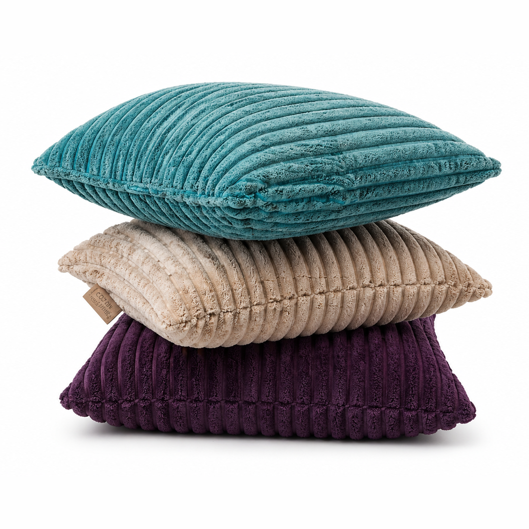 Tiseco Home Studio Cushion - Ribbed Plush Texture - Beige