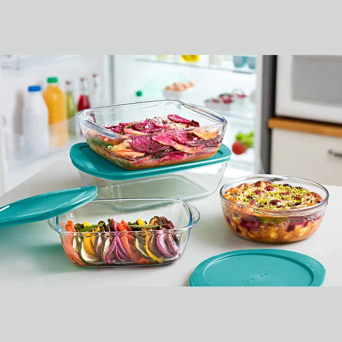 Pyrex cook and store square food storage dish with blue lid 1L
