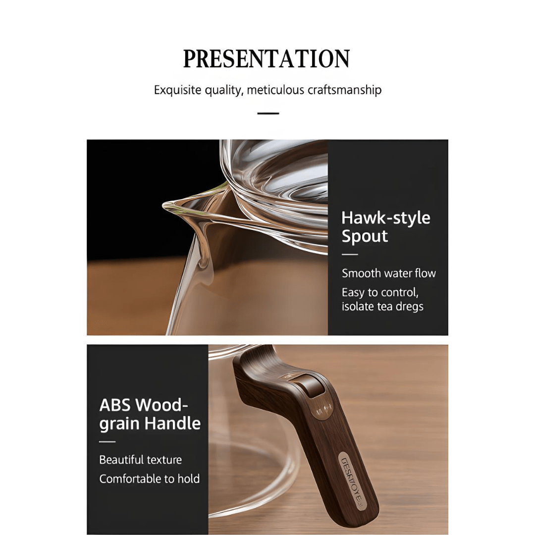 Magnetic Borosilicate Teapot – Wood & Glass Edition (600ml)