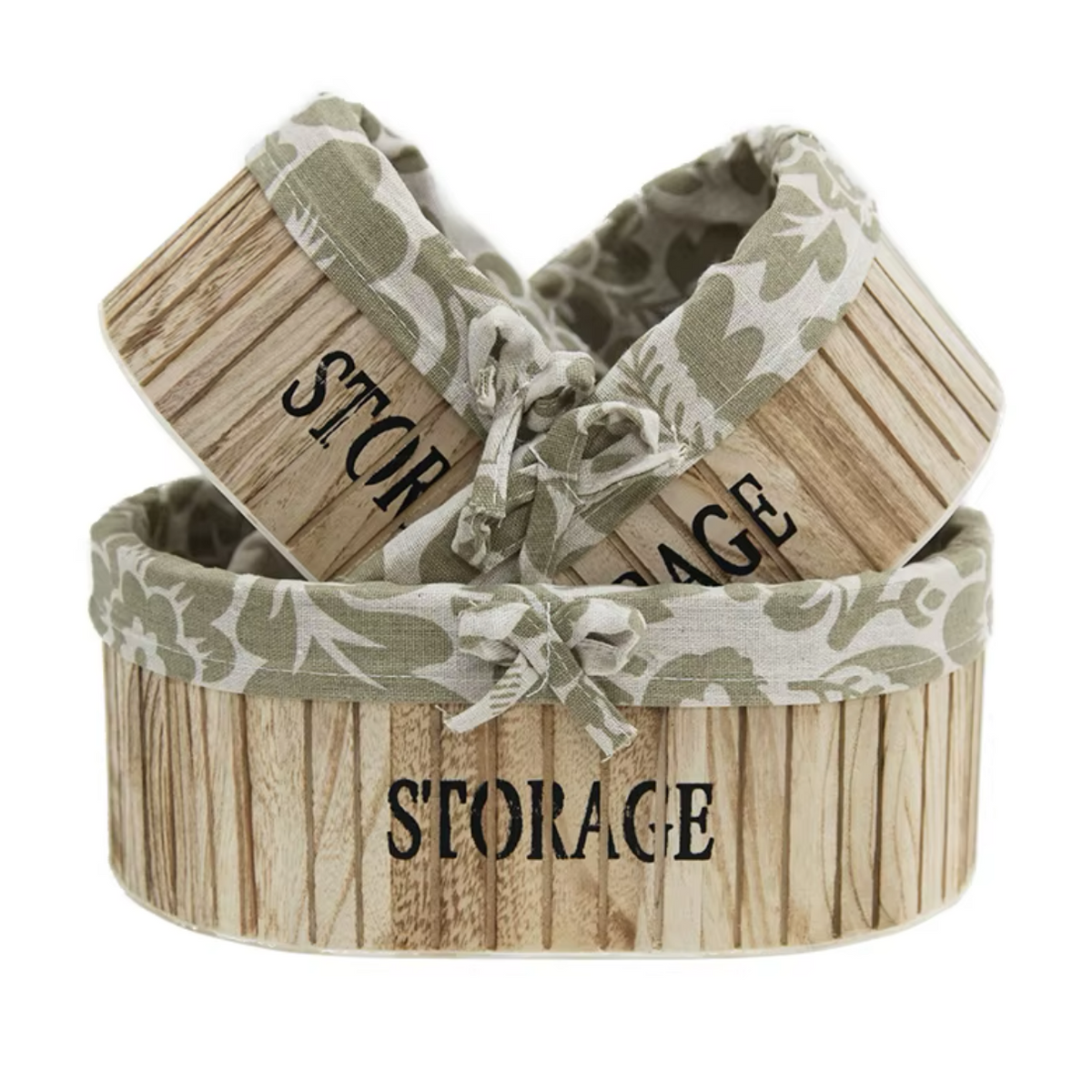 Set 3 Pcs Oval Wooden Storage Basket