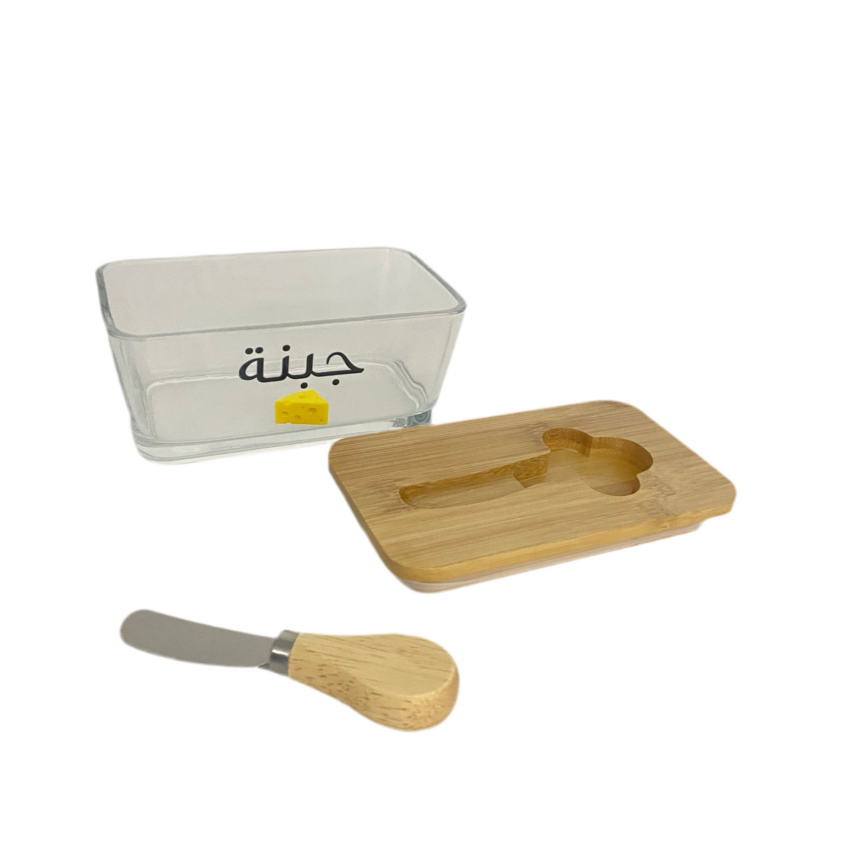 Rectangular Glass Butter/Cheese Bowl with Bamboo Lid & Knife