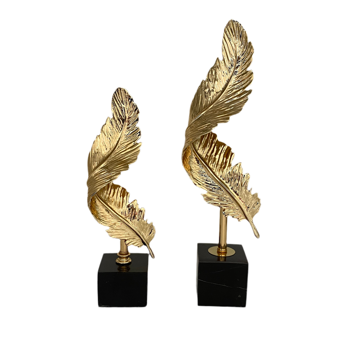 Golden Metal Leaf Statue Ornamental Decoration With Marble Base