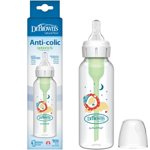 DrBrown's - Anti-Colic Op+ Narrow - Baby Bottle 250ML - With Level 1 Nipple - Slow Flow - Lion Design