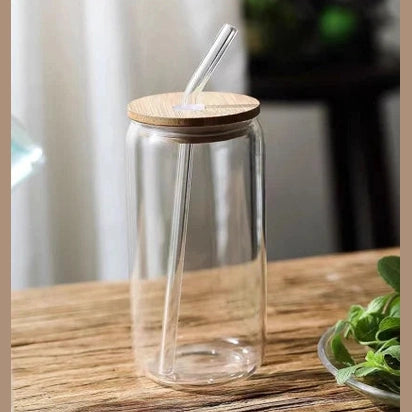 Borosilicate Glass Cups with Lid & Straw أكواب زجاج بوروسيليكات مع غطاء وقشة