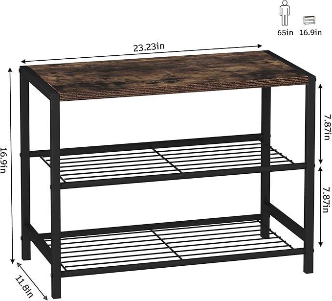 Entryway 2 layers Shoe Shelf Stand Organiser with Wood Surface X1532