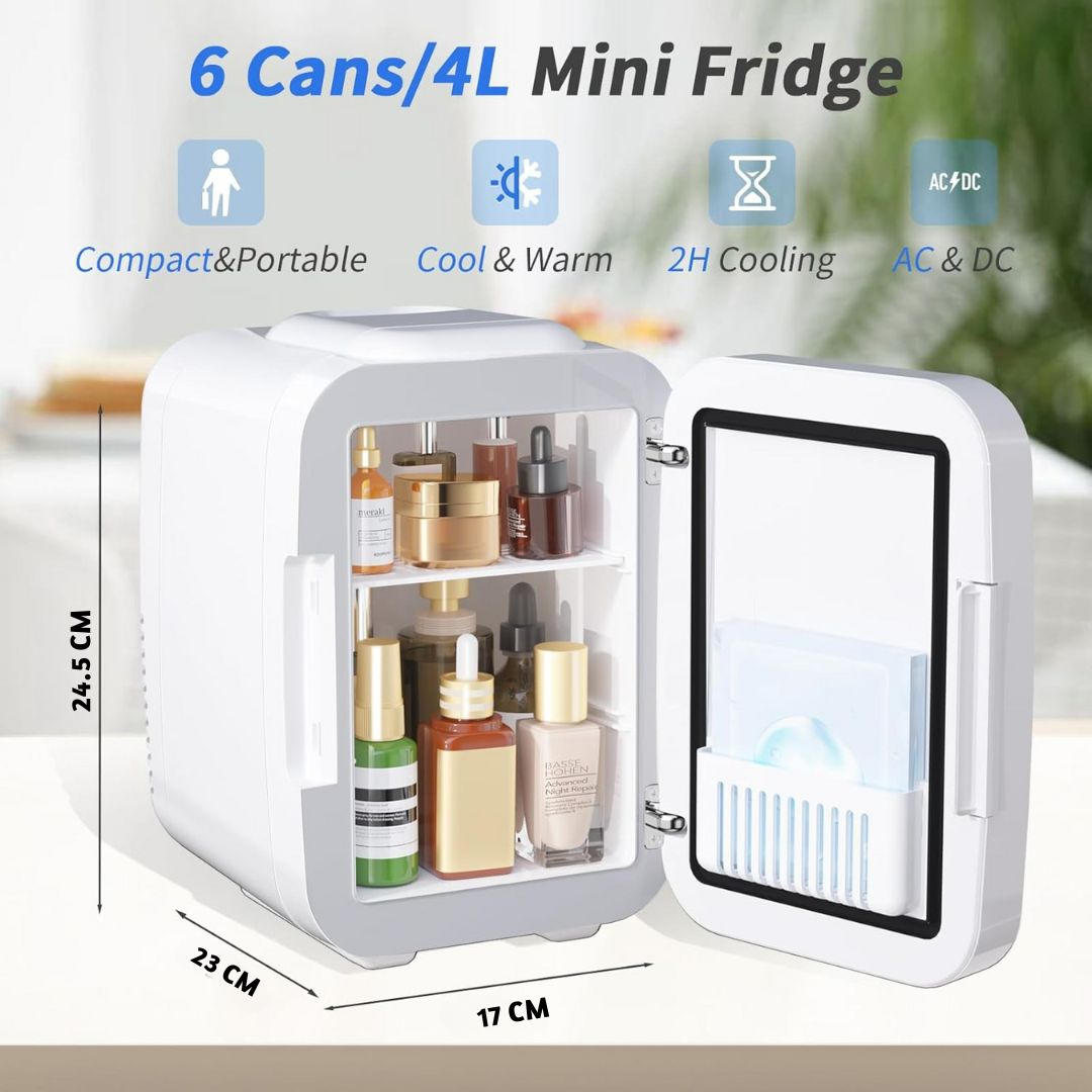 4L Mini Fridge with Dimmable LED Mirror – Portable Cooler & Warmer for Cosmetics, Food - Medaid International
