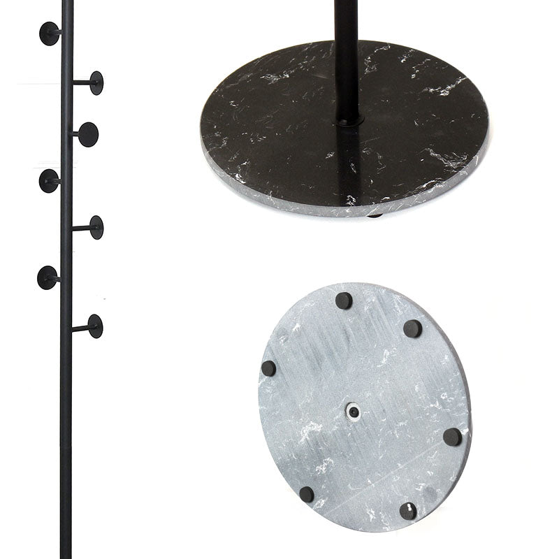 Beauenty Clothes Stand with Stable Marble Base, Free Standing Coat Hook Stand for Clothes, Easy Essembly Coat Rack with 7 Hooks for Coats, Hats, Scarves, Clothes, and Handbags (Black+Black) - Medaid International