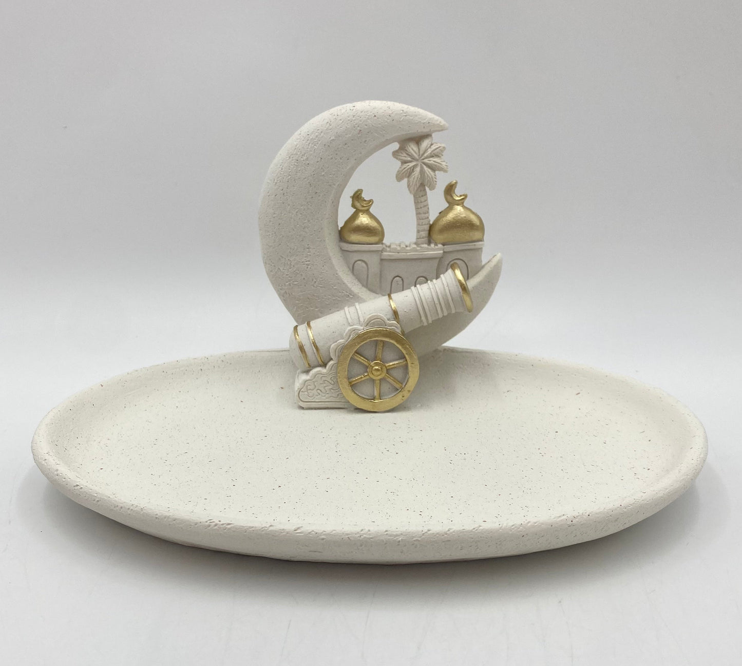 White & Gold Porcelain Oval Serving Plate With Crescent