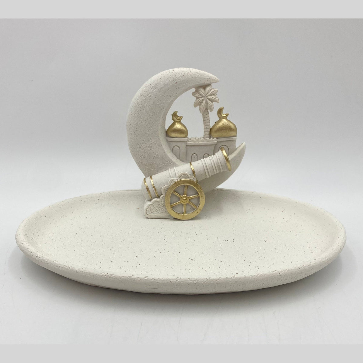 White & Gold Porcelain Oval Serving Plate With Crescent