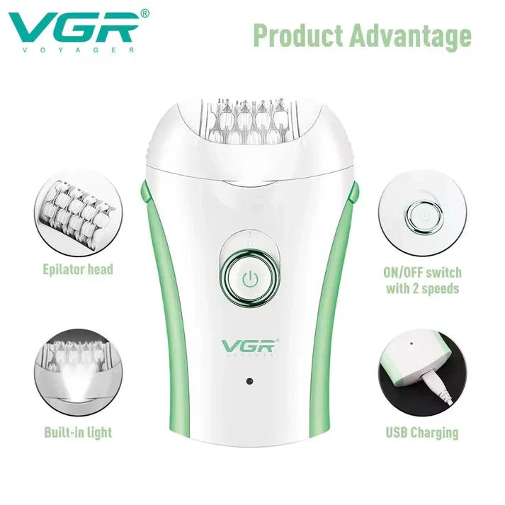 VGR Compact Professional Cordless Women Epilator for different body areas for gentle hair removal V705