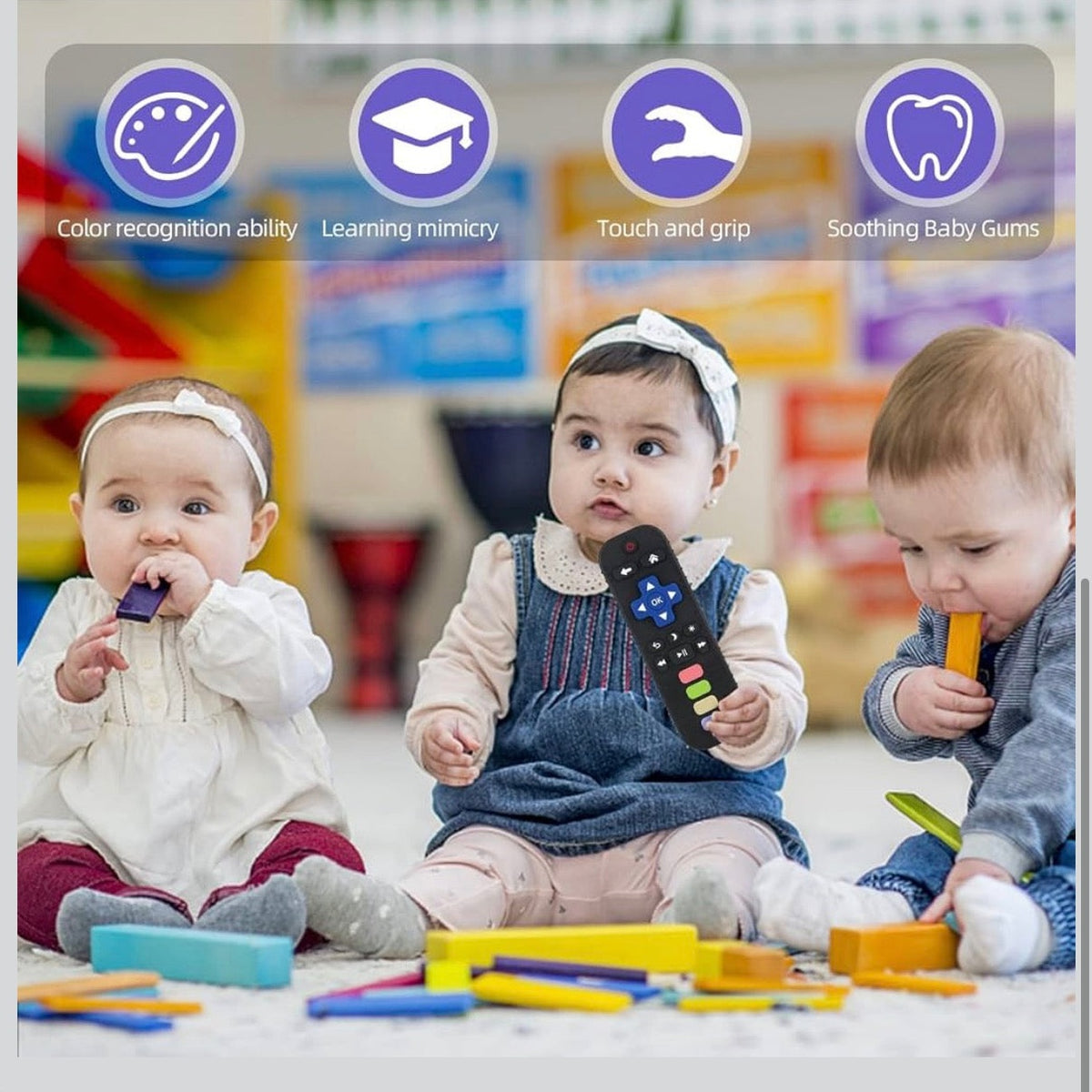 Baby Teething Toy, Silicone Remote Control Teether, BPA Free Sensory Chew Toys for Infants, Gum Relief Baby Toy Gift for 3 6 12 Months