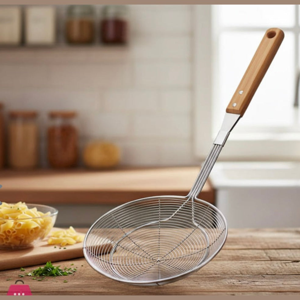 Phoenix, Stainless Steel Food Oil Strainer With Wood Handle