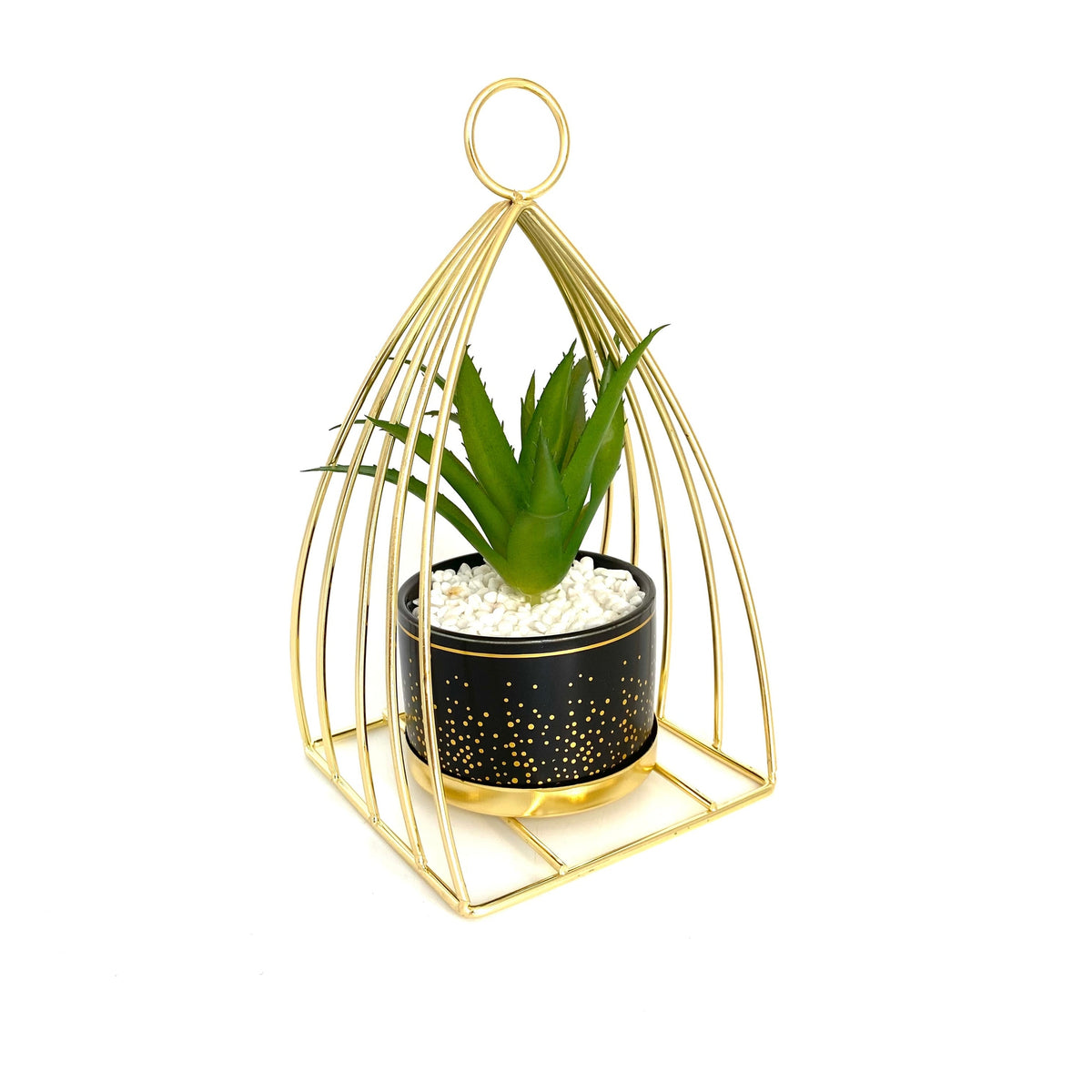 Artificial Flowers in Squared Metal Frame Vase
