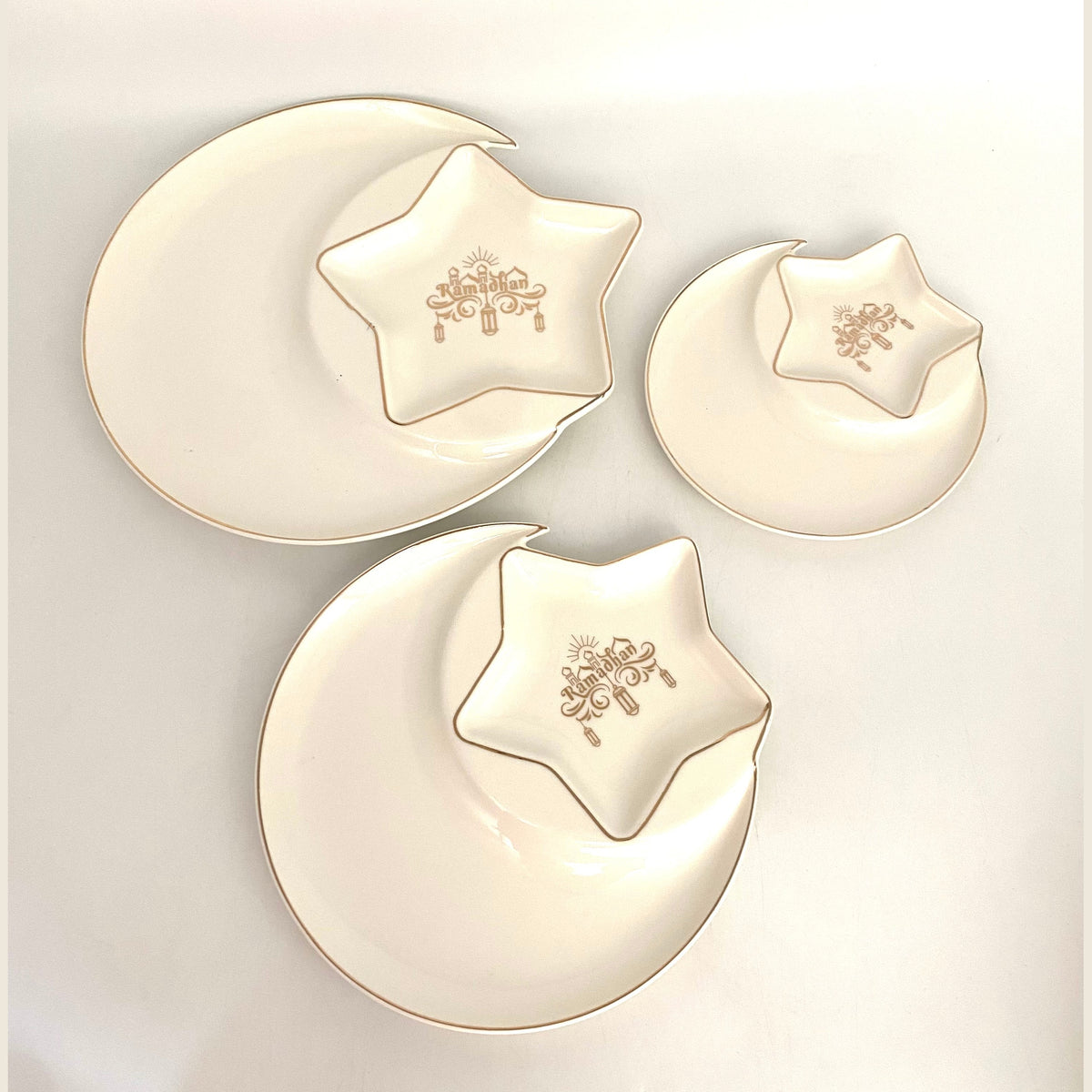 3 Pcs Moon & Star Shaped Porcelain Serving Plates “Ramadan” Set