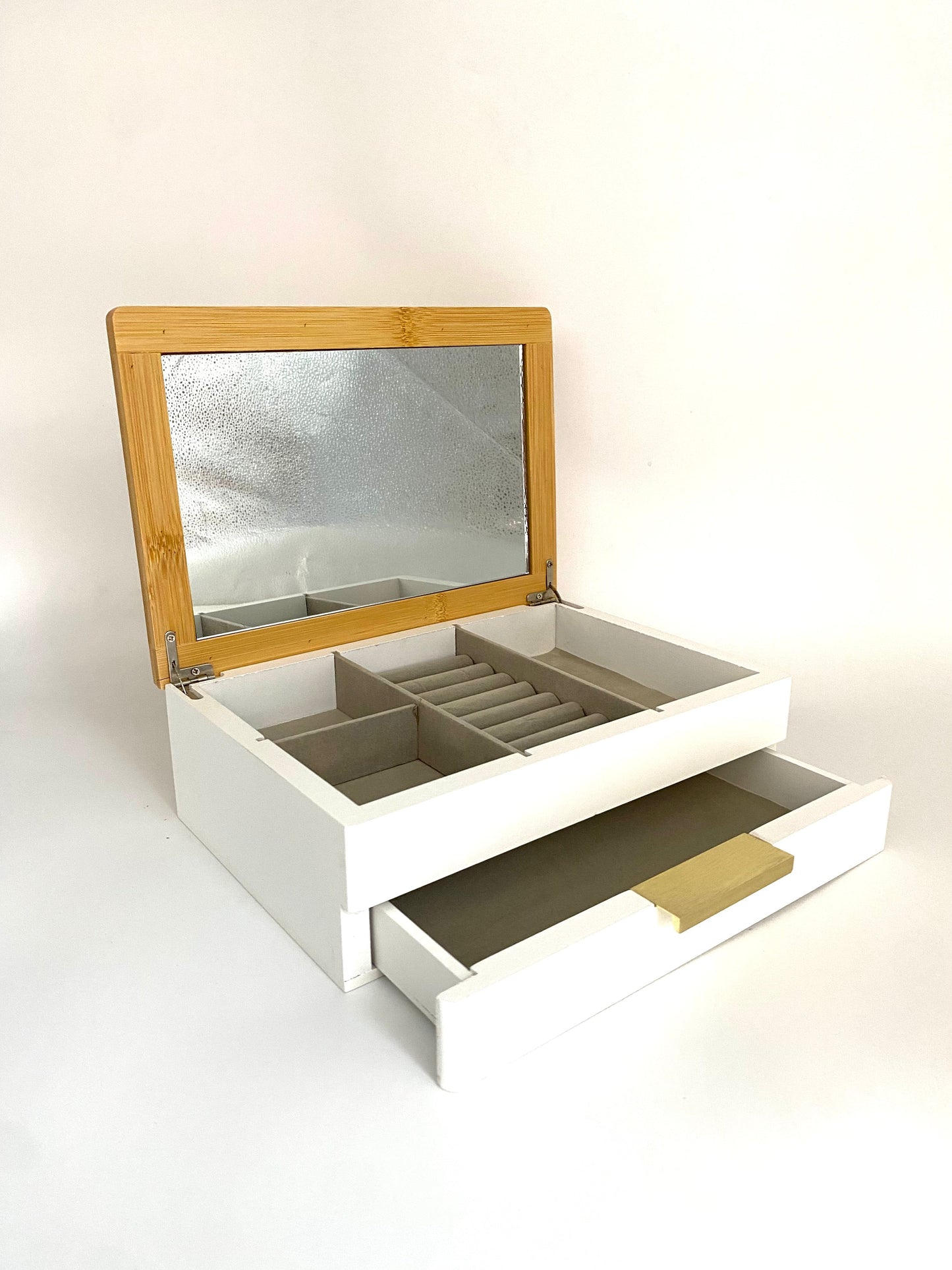 2 Layers Wood Jewellery Organizer With Mirror