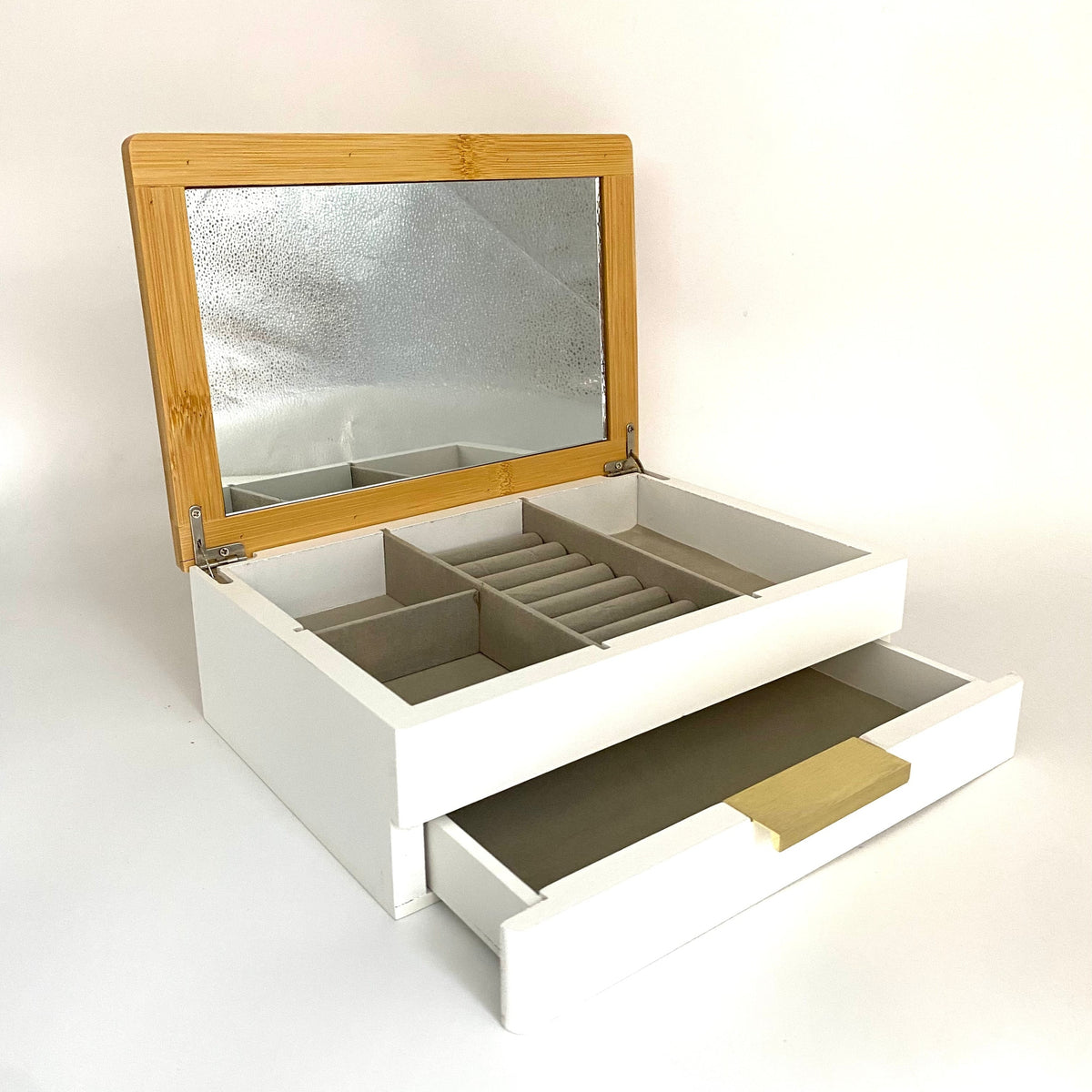 2 Layers Wood Jewellery Organizer With Mirror