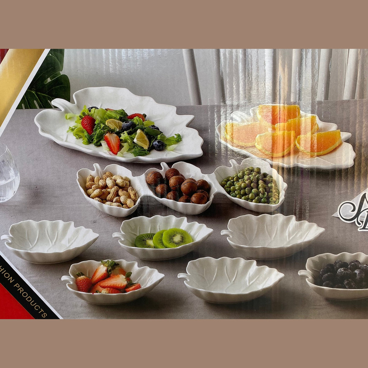 9 Pcs White Porcelain Leaf Dinner Set