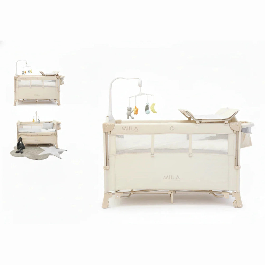 Milla - Travel Cot Foladable Playpen With Mobile - Beige