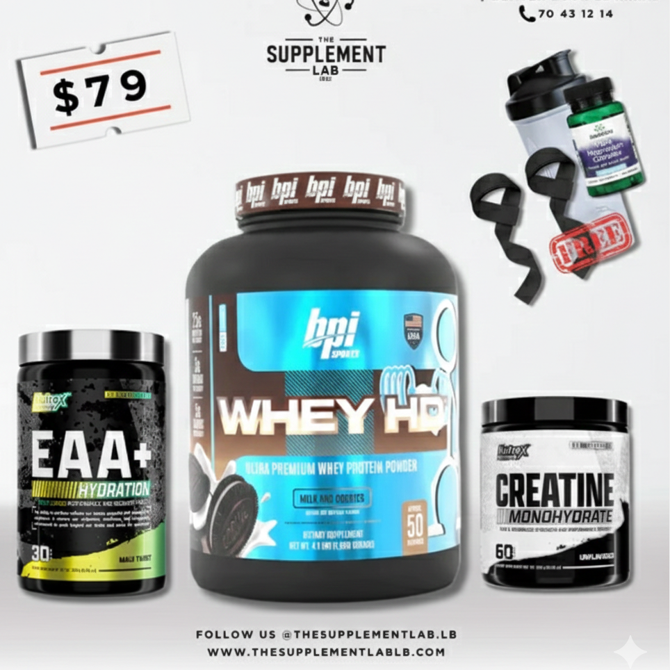 BPI Whey HD + EAA + Creatine + Free Magnesium, Shaker & Straps