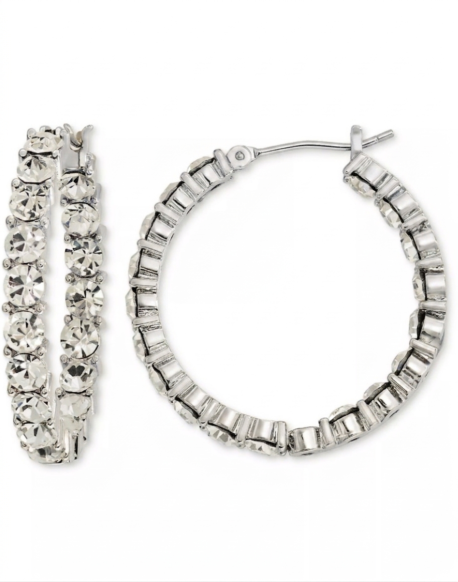 On 34th Women's Sliver Crystal Station Medium Hoop Earrings | On 34th in Lebanon