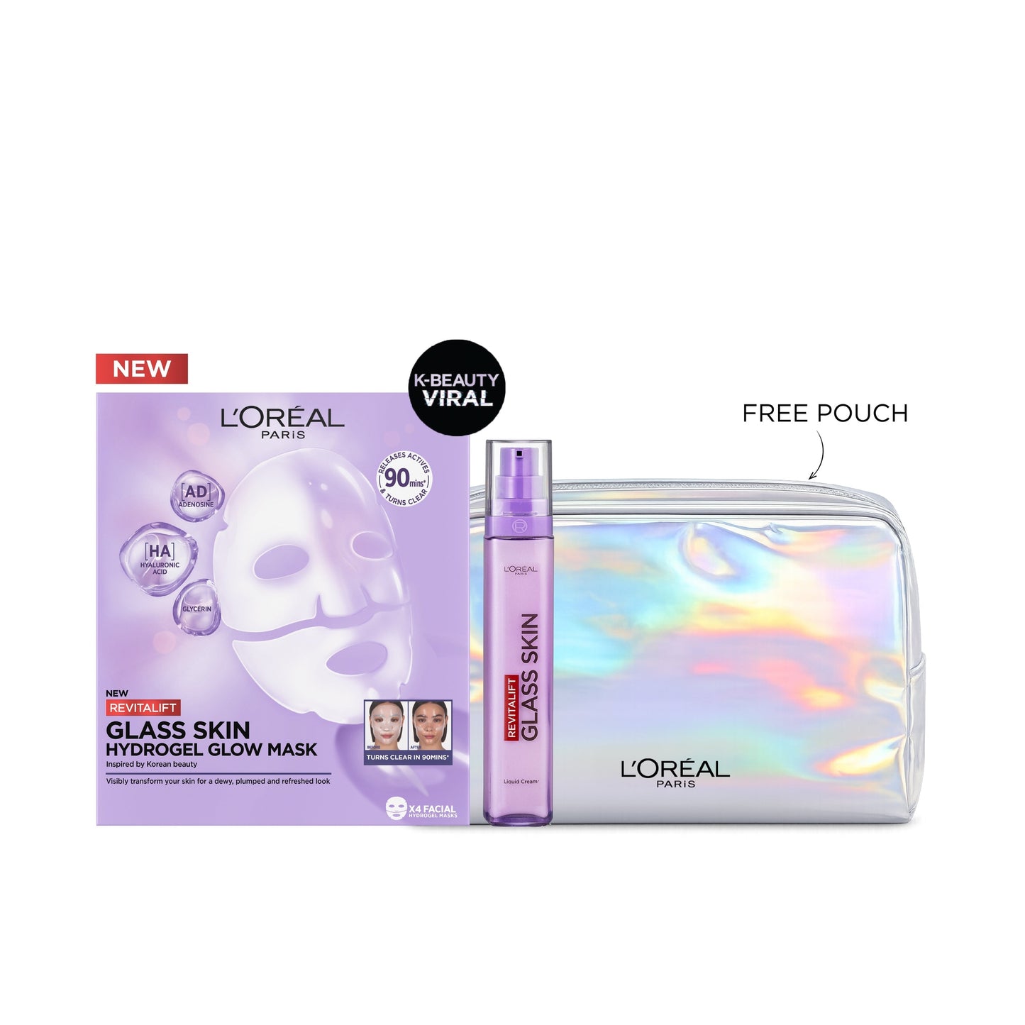 L’Oréal Paris Revitalift Glass Skin Cream & Mask Bundle + Free Pouch
