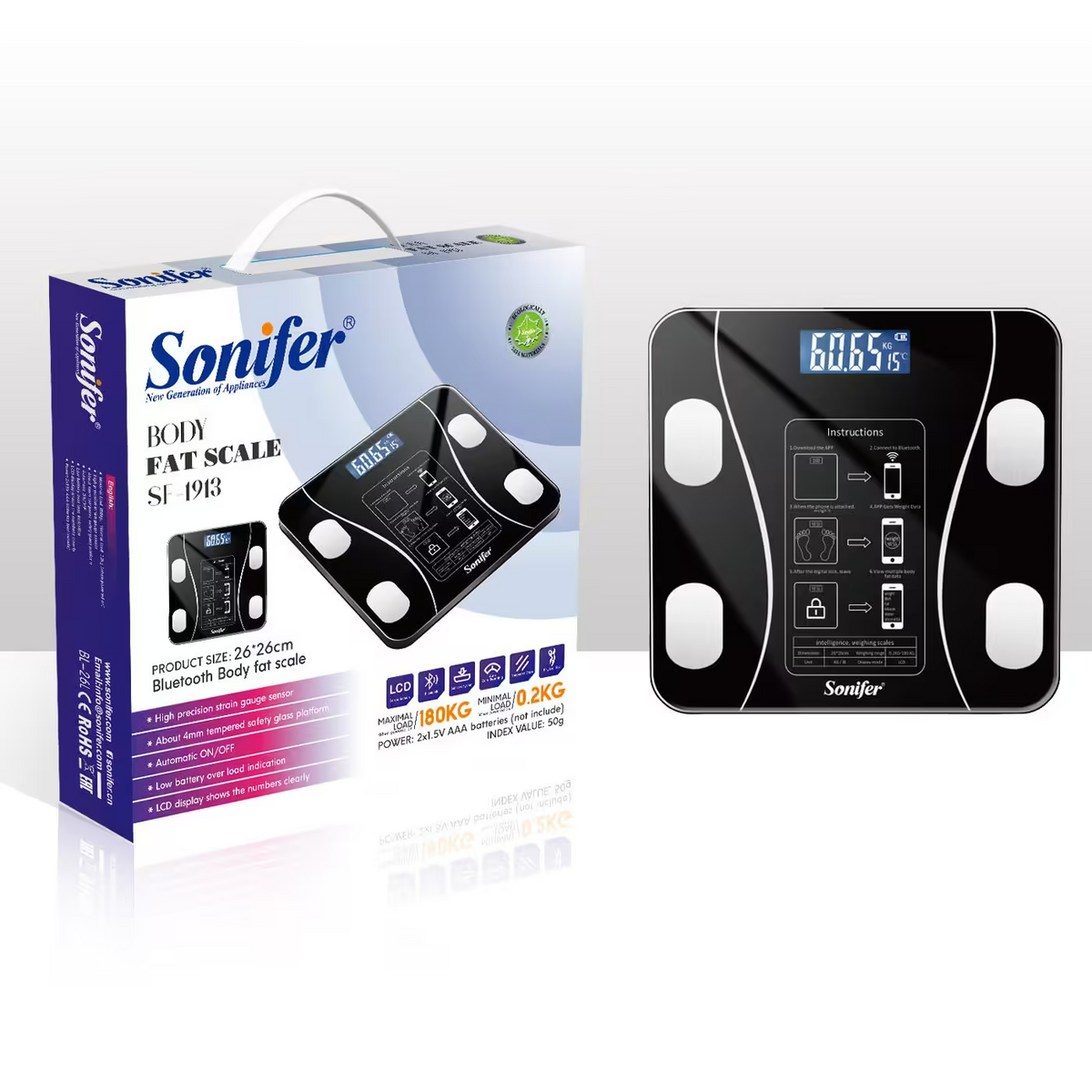 Sonifer Smart Digital Phone App Scale – Electronic Body Fat Scale with LED Display - Medaid International