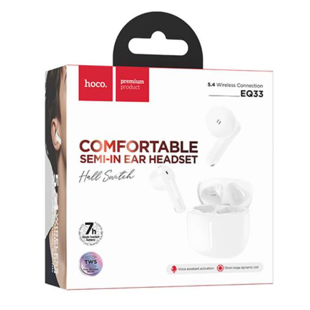 Hoco EQ33 Comfortable Semi-In Ear Headset White