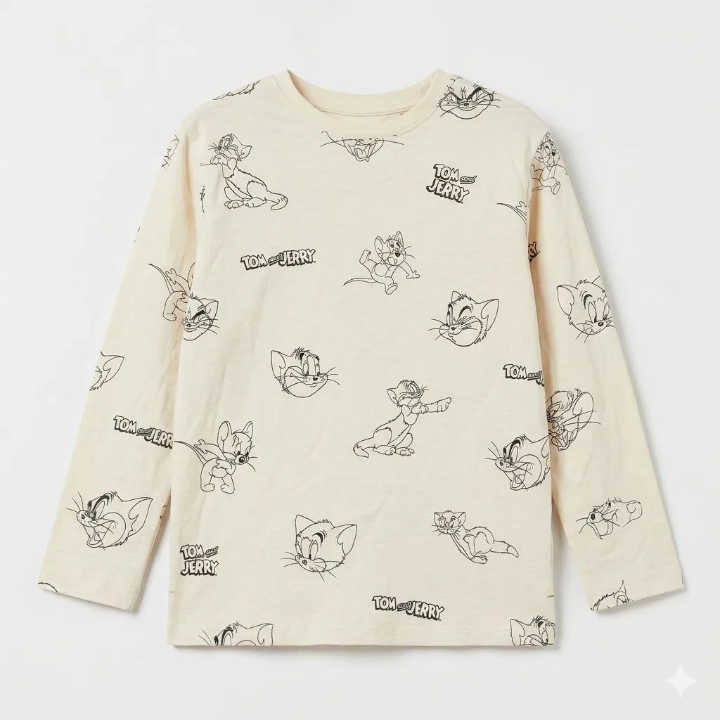 Zara Boy's Off White All-Over Tom And Jerry Print Long Sleeve Blouse | Zara In Lebanon