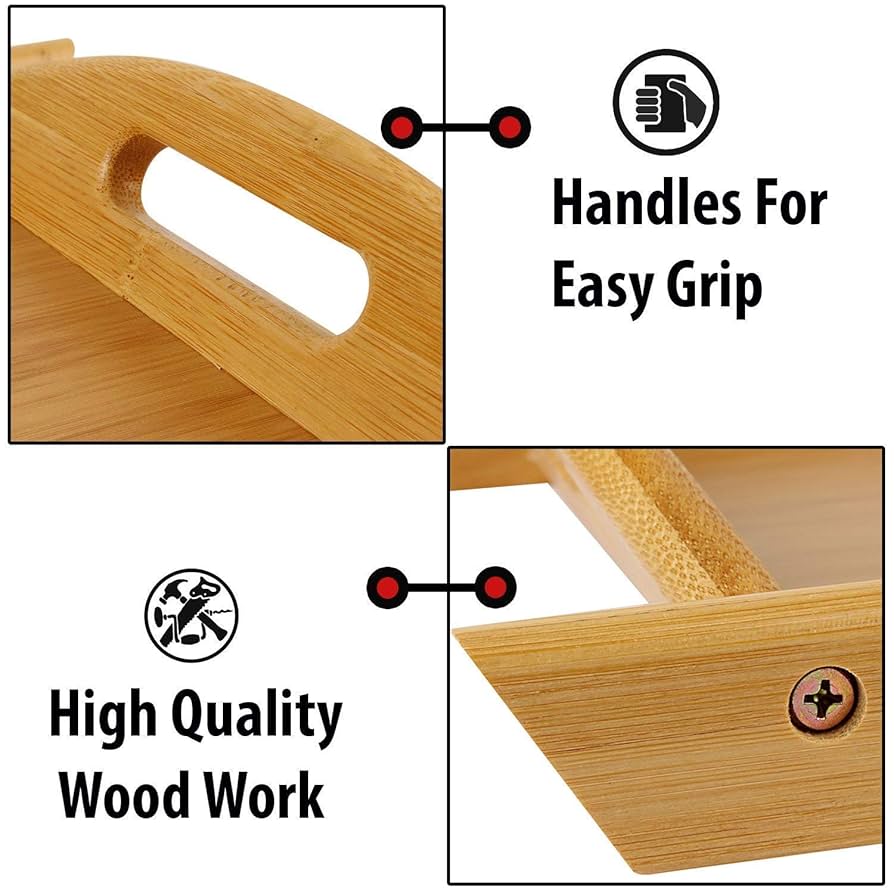 3 Pcs Rectangular Wood Bamboo Serving Tray Set