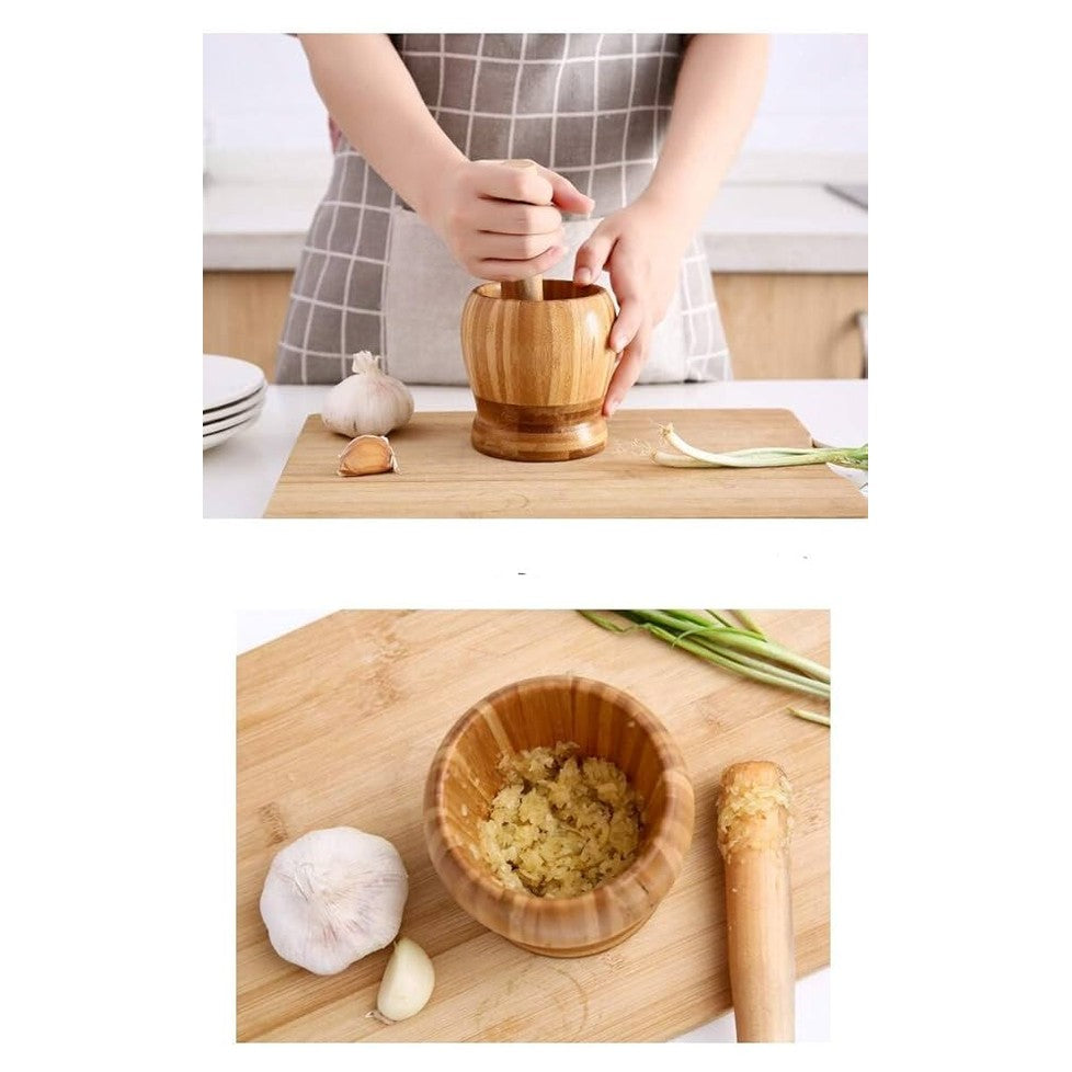 Bamboo Mortar & Pestle Hand Grinder