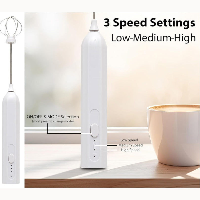 Rechargeable Milk Frother with 3 Speeds and extra Whisk