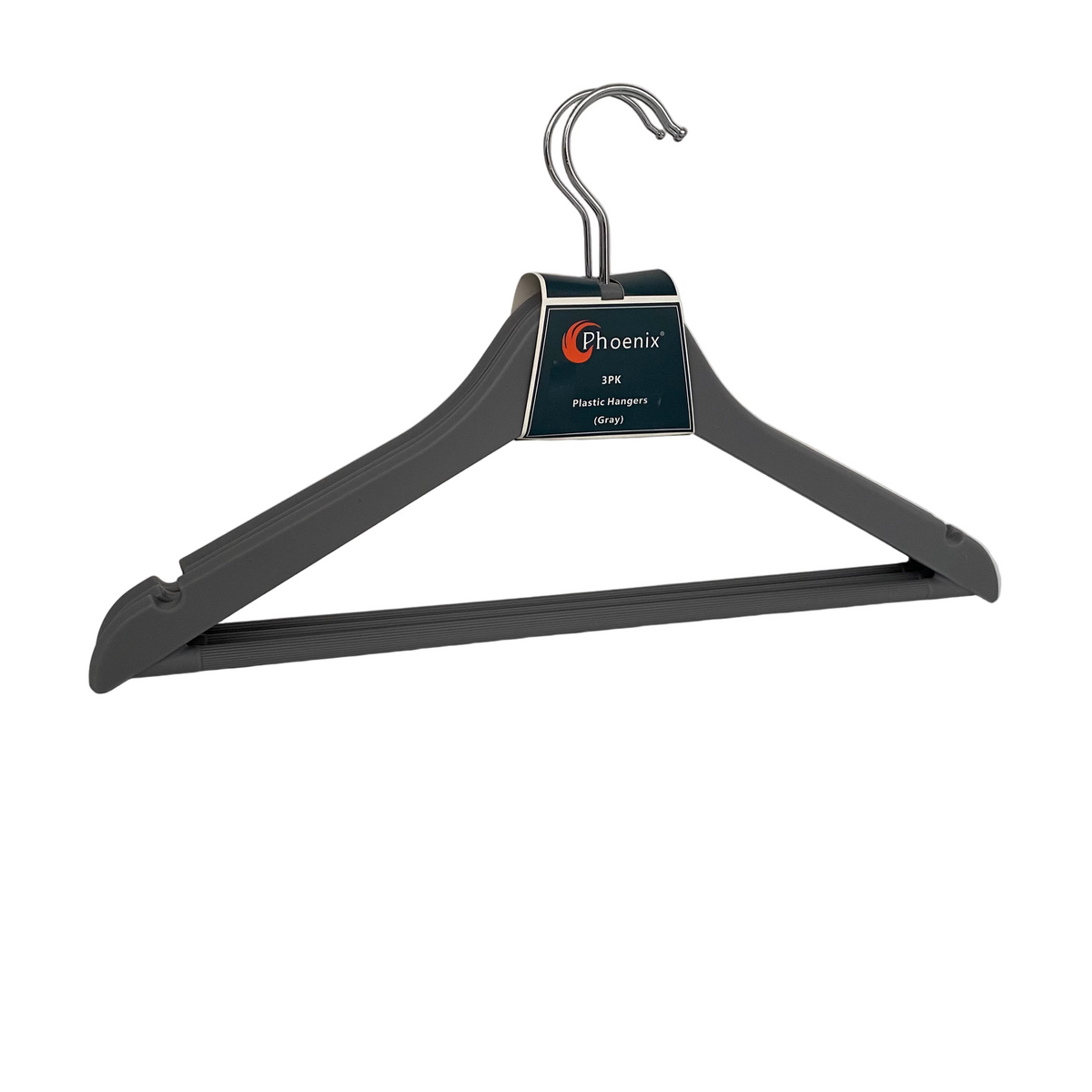 Phoenix, 3 PCs Plastic Clothes Hanger-Grey