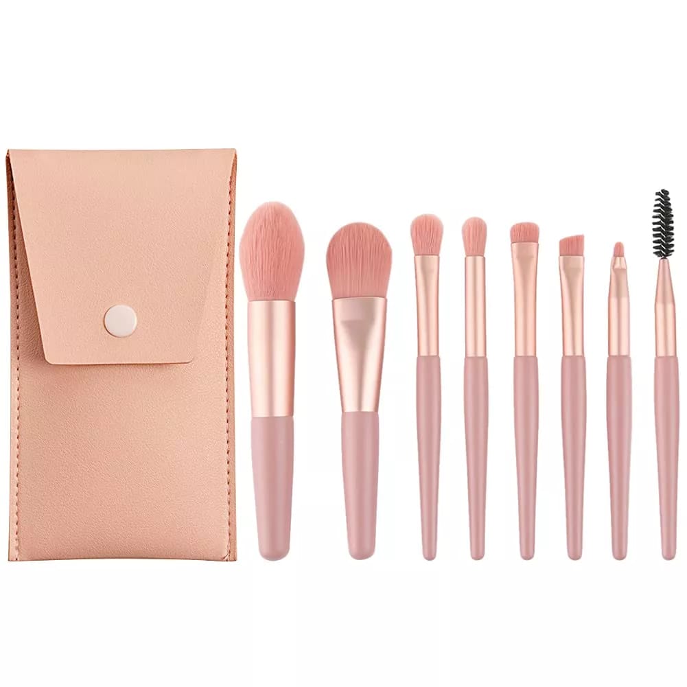 Wreesh 8-piece mini makeup brush matte wooden handle soft hair beauty tool brush-light pink