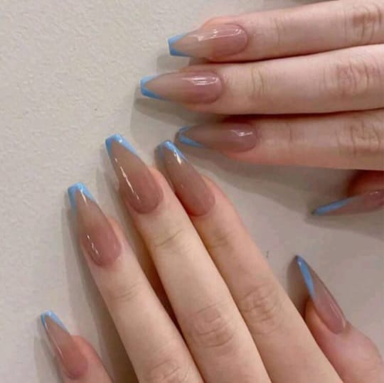 Fake nails Blue French False Nail & 1sheet Tape & 1pc Nail File