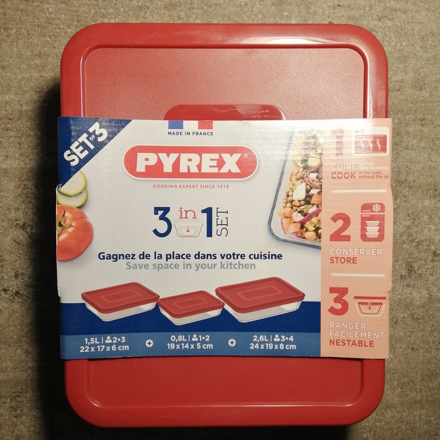 Pyrex 913s343 Set 3 Roast Px +lid Red Ck&fz