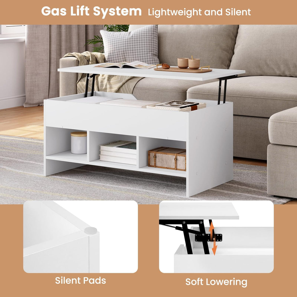 WOLTU Coffee Table Side Table with Lifting Top BTS19WS