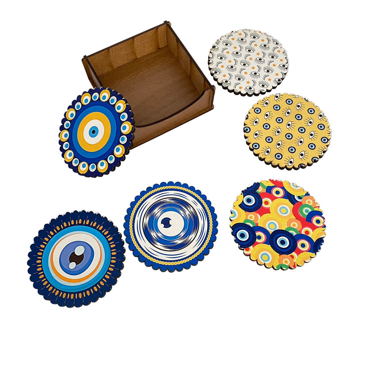 Rounded Wooden Coaster - Set of 6 Pcs