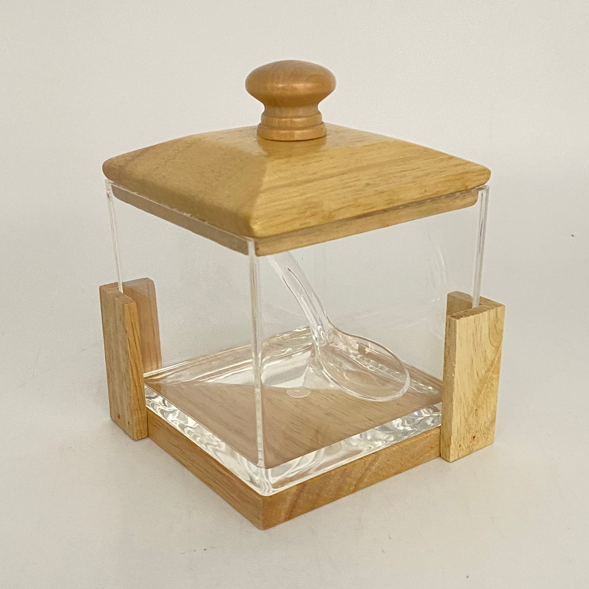 Squared Acrylic Sugar Pot With Bamboo Stand & Lid