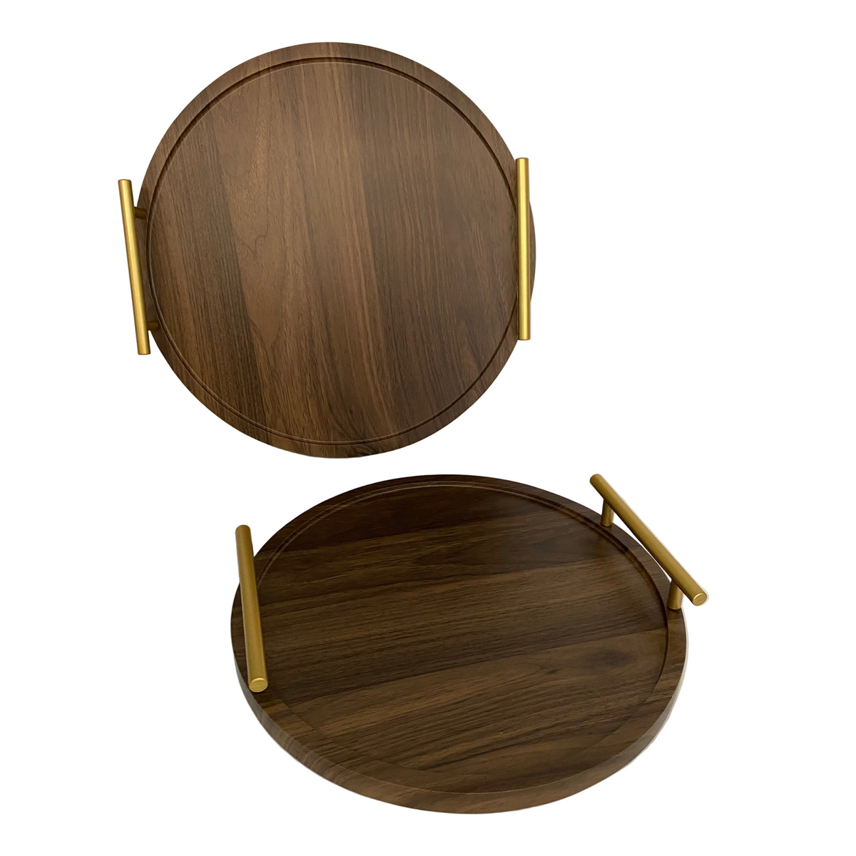 2 PCs Rounded Wooden Tray Set
