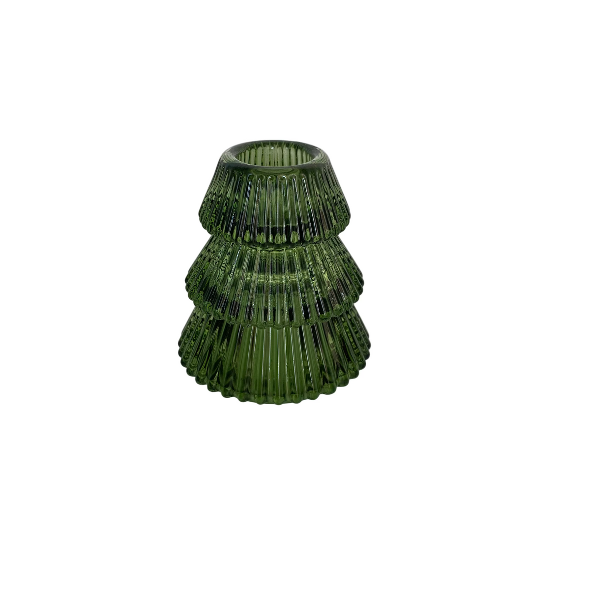 Green Glass Candle Holder- Shape Christmas Tree