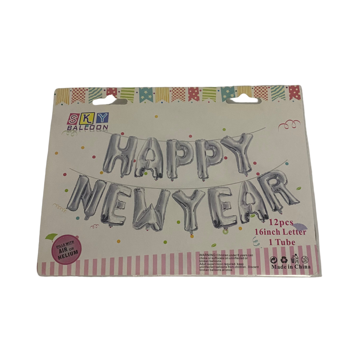12 PCs Silver Foil Balloon Set “Happy New Year”
