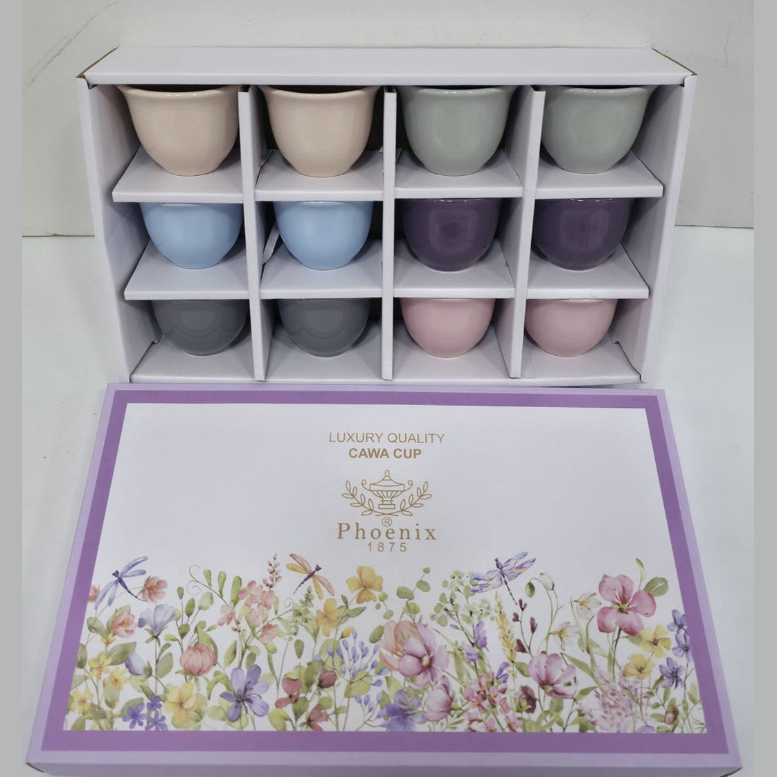 Phoenix, 12 Pcs Colored Arabic Coffee Cups Set