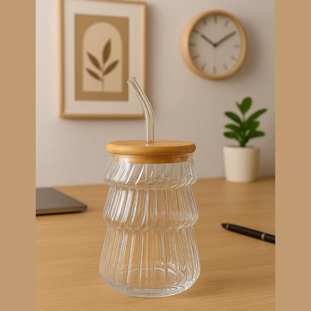 Lined Glass Iced Coffee Cup With Lid & Straw