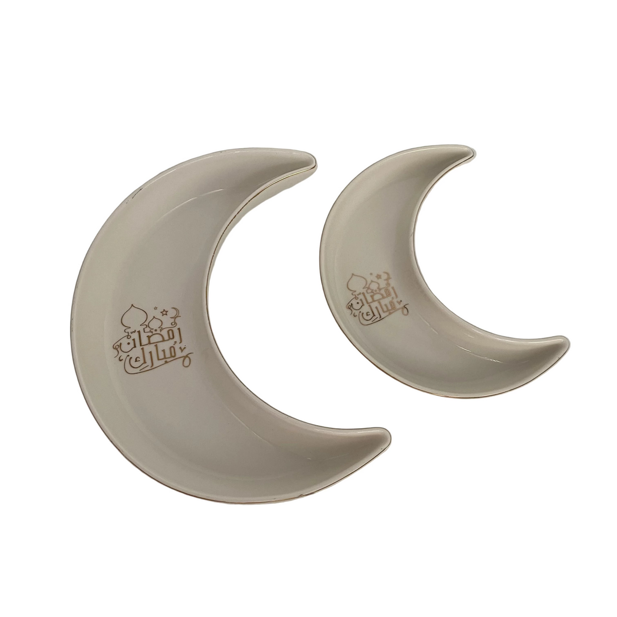 2 Pcs Moon Shaped Porcelain Serving Plates “Ramadan Mubarak” Set