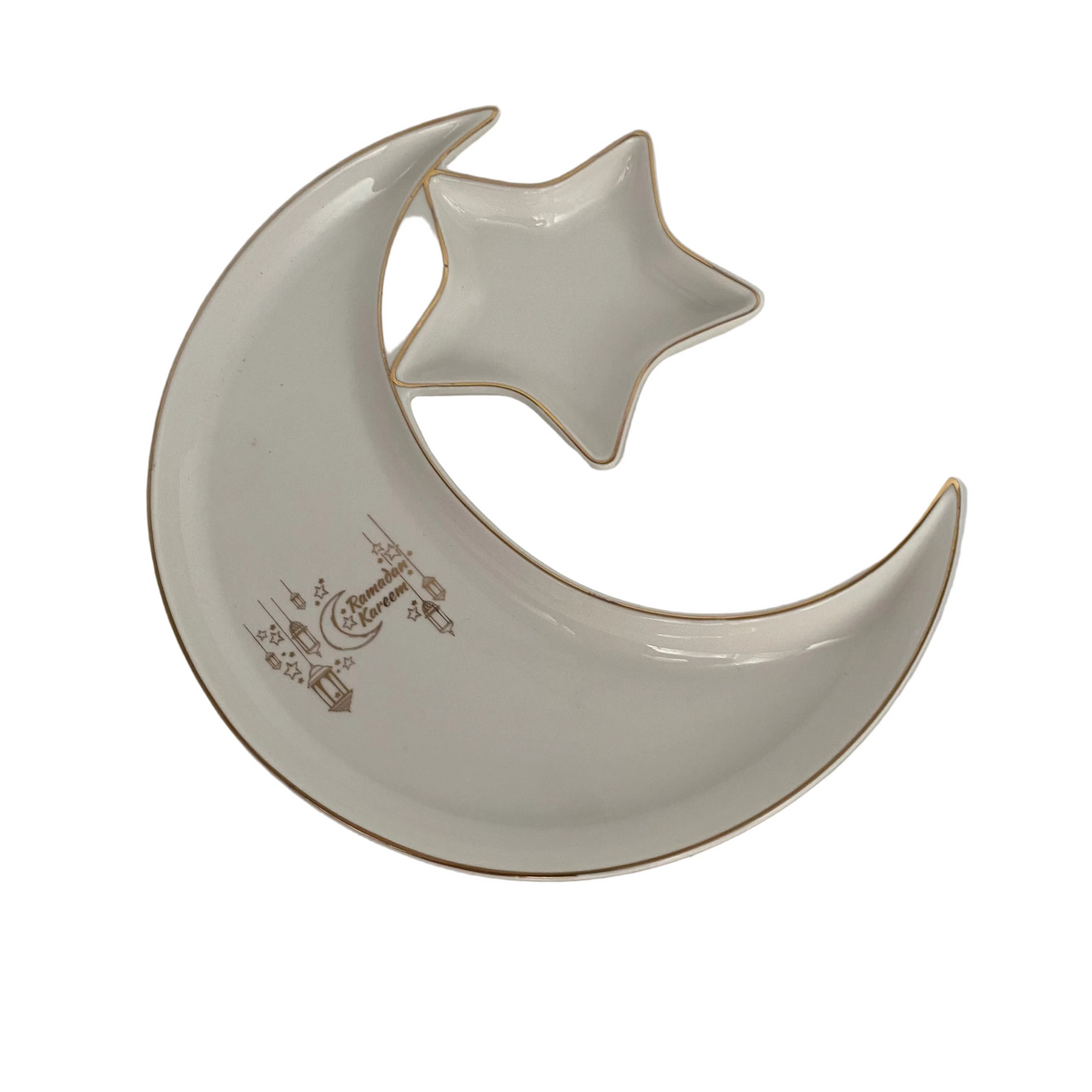3 Pcs Moon & Star Shaped Porcelain Plates “Ramadan Kareem” Set
