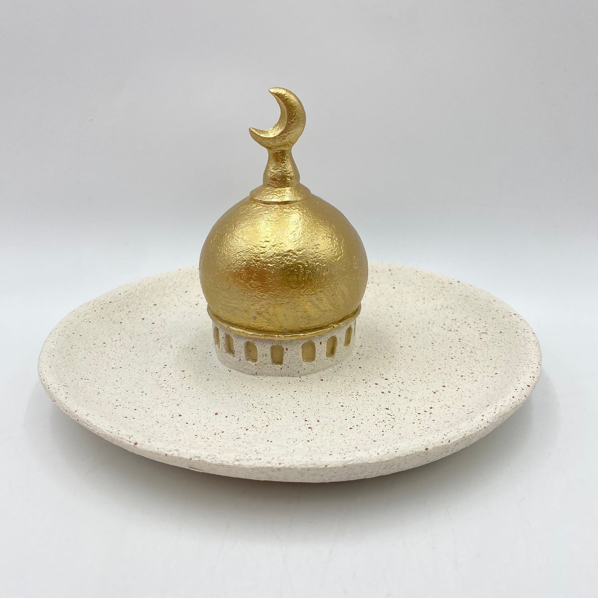 White & Gold Porcelain Decorative Mosque Serving Plate