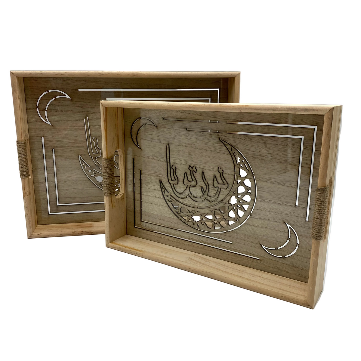 2 Pcs Wooden Decorative Tray Set