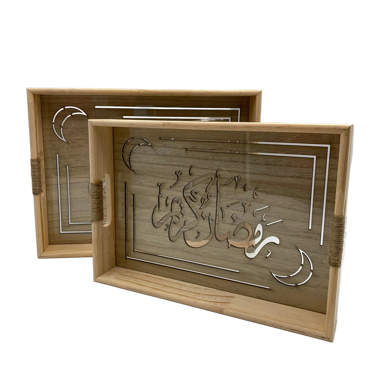 2 Pcs Wooden Decorative Tray Set