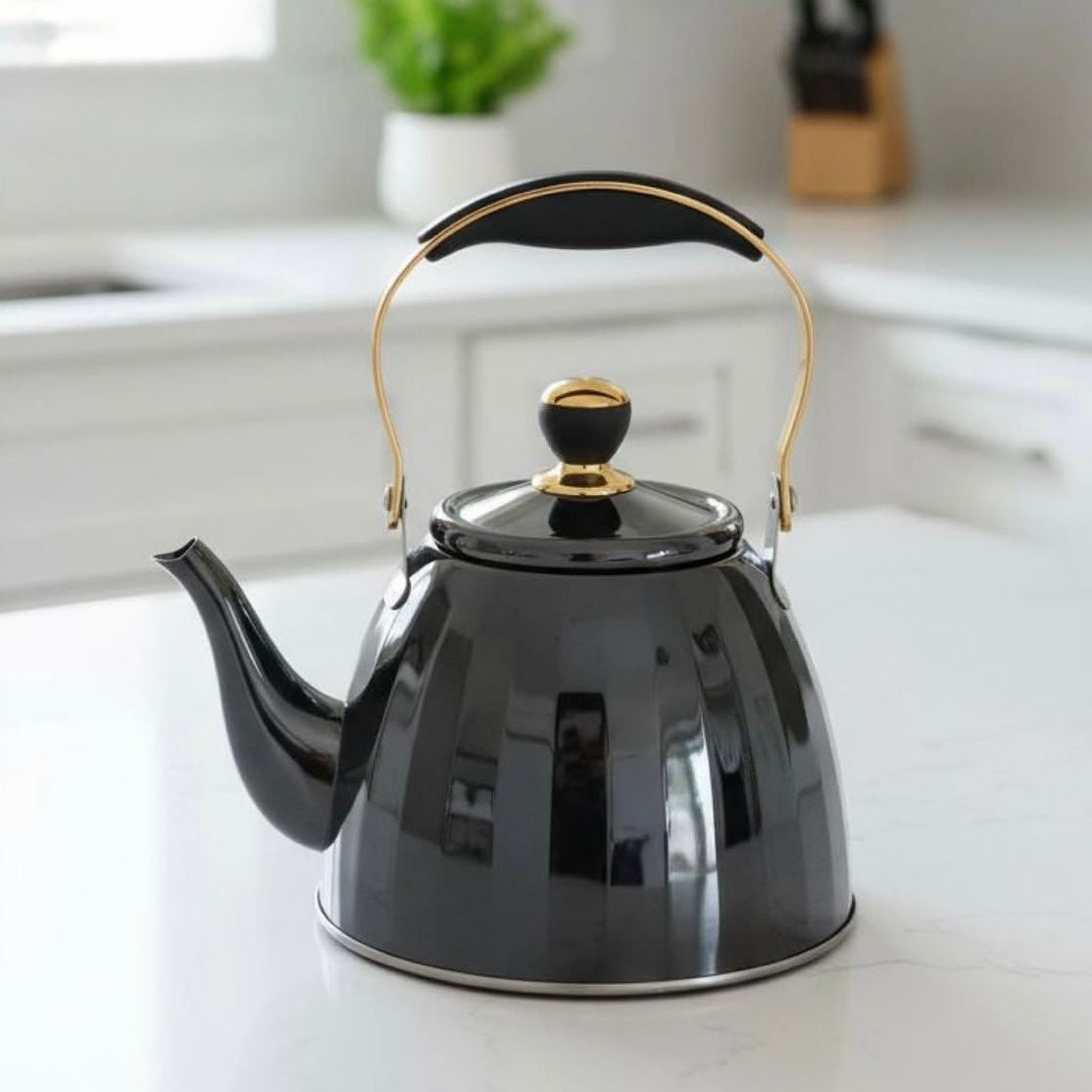 Vacalina, 1.5L Stainless steel Tea Kettle (Black With Gold)
